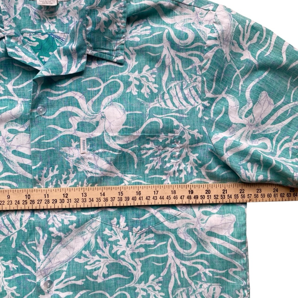 Kolekole Vintage Hawaiian Shirt Mens Large Green Floral Fish Print Pattern AOP - Picture 6 of 7